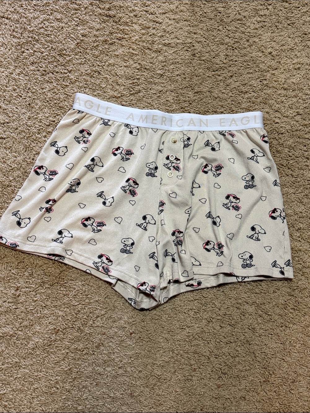 American Eagle Outfitters Beige Snoopy Print Pajama Shorts